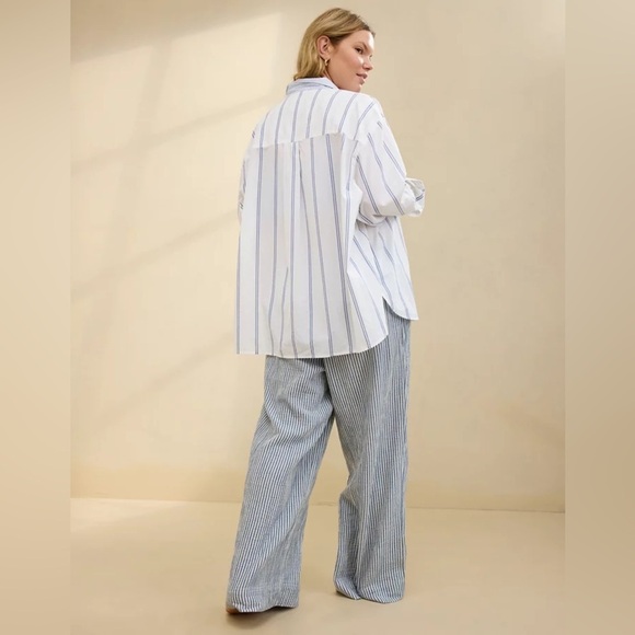 NEW Aerie Good Day Shirt & Shorts SET Boyfriend Lounge Medium Blue White NWT - Picture 2 of 10